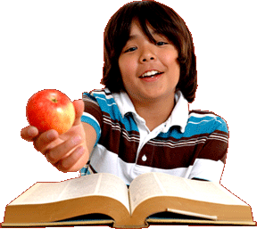 Boy With Book Holding Apple