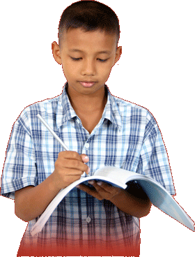 Boy Standing Holding Book and Pencil